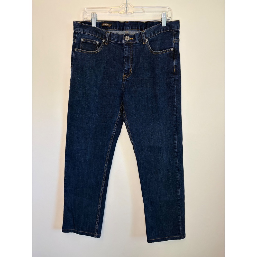 J.McLaughlin Mens Dark Wash Straight Leg Denim Jeans Blue Size 34 Cropped Preppy